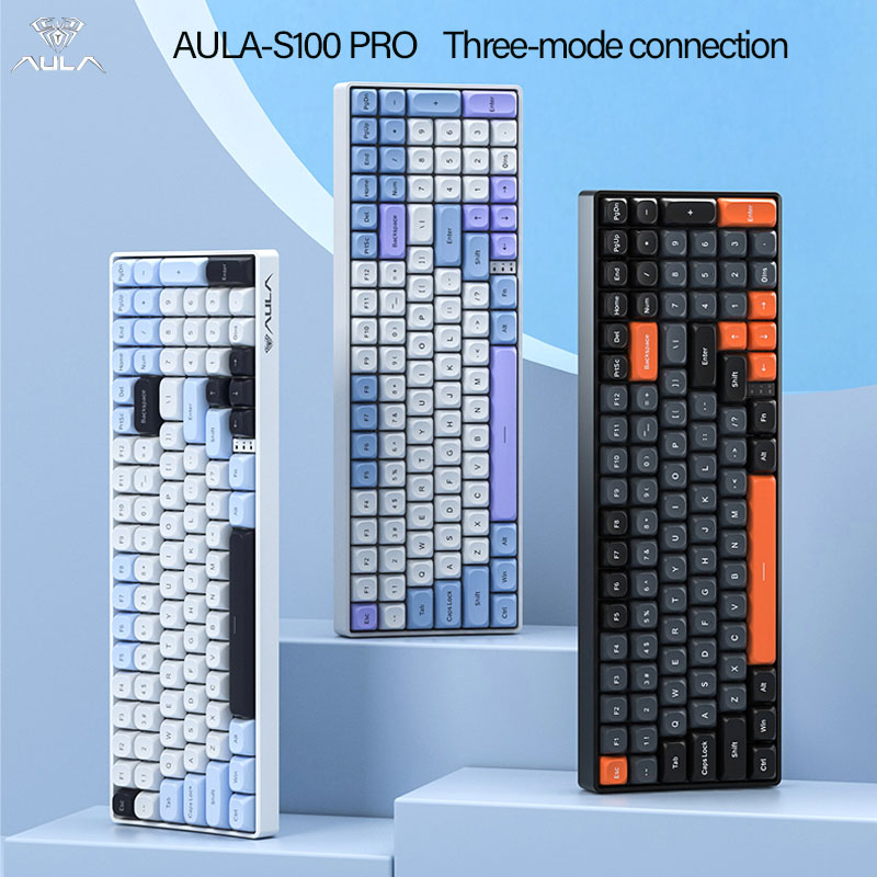 Gaming Keyboard Hot Swappable - AULA S100Pro Draadloos mechanisch toetsenbord, Drie-standenverbinding,
