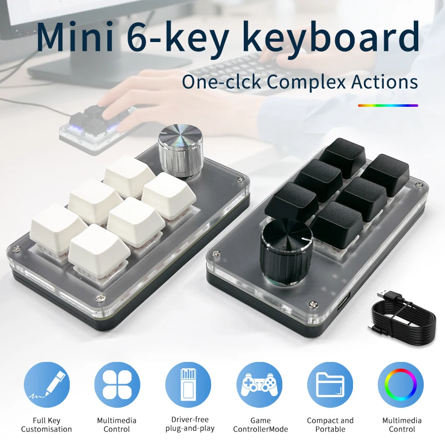 Gaming Keyboard Hot Swappable - RGB 6 toetsen 1 draaiknop Aanpasbaar