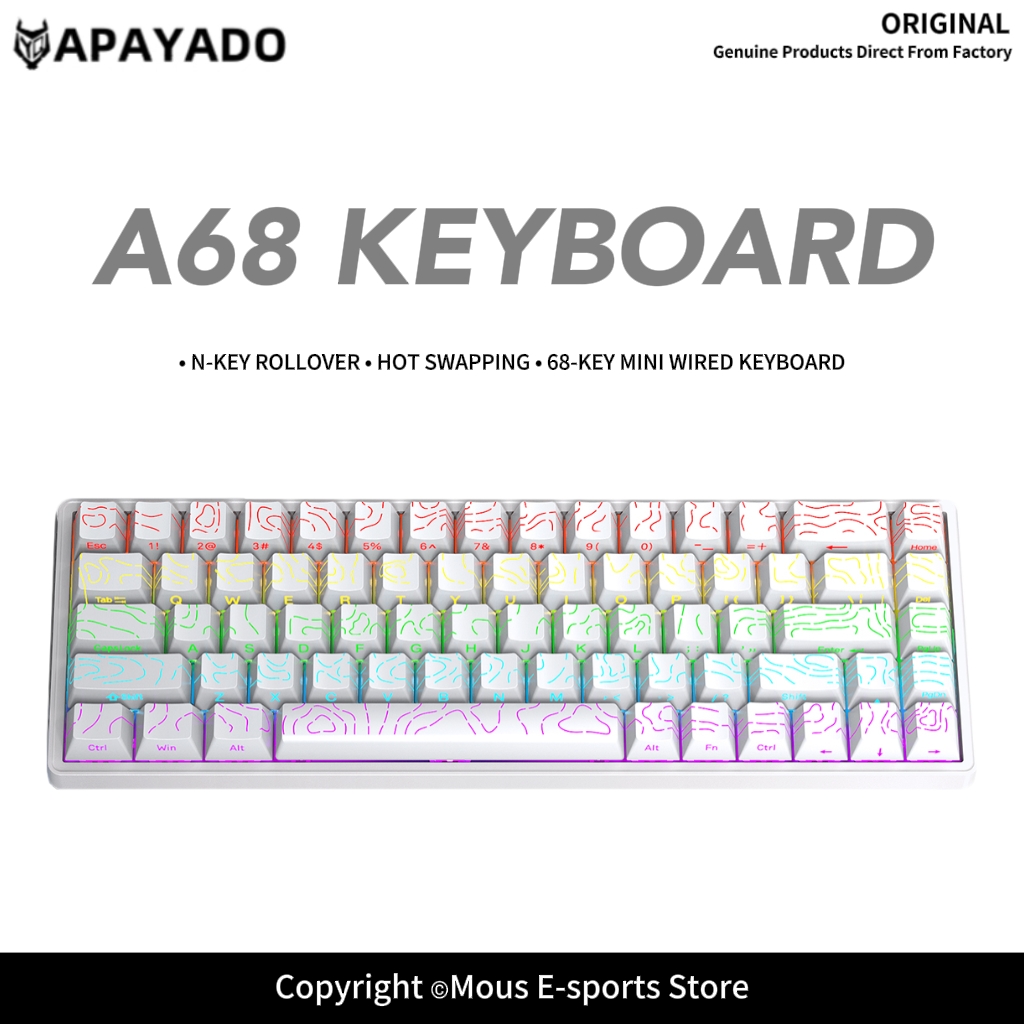 Keyboard Gaming Blue Switch - APAYADO A68 Bedraad mechanisch toetsenbord Hot-swappable