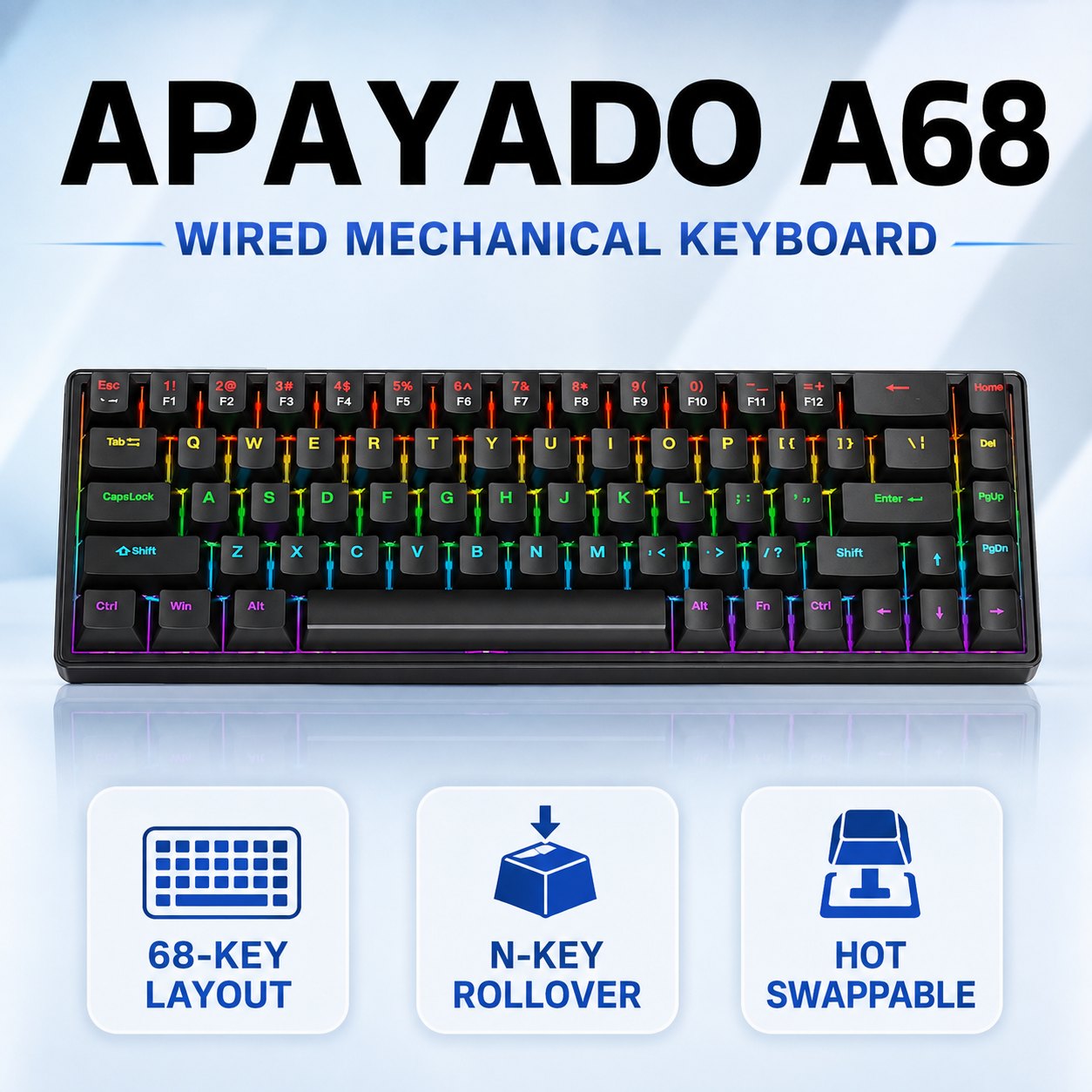 APAYADO A68 Bedraad Mechanisch - Keyboard Gaming Blue Switch recensie en prijs