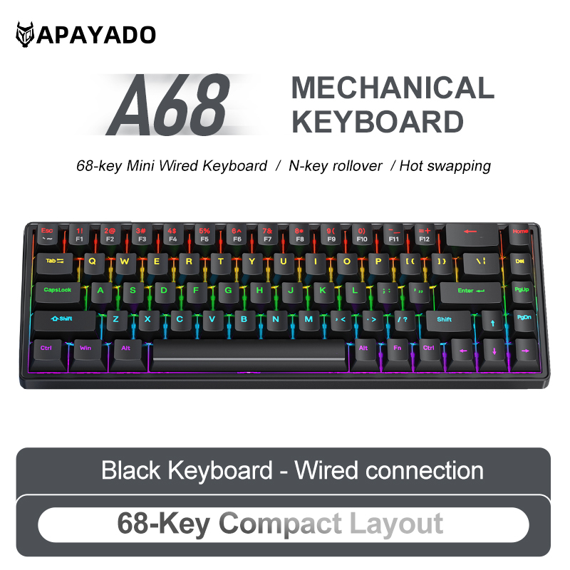 APAYADO A68 Bedraad mechanisch - Keyboard Gaming Blue Switch recensie en prijs